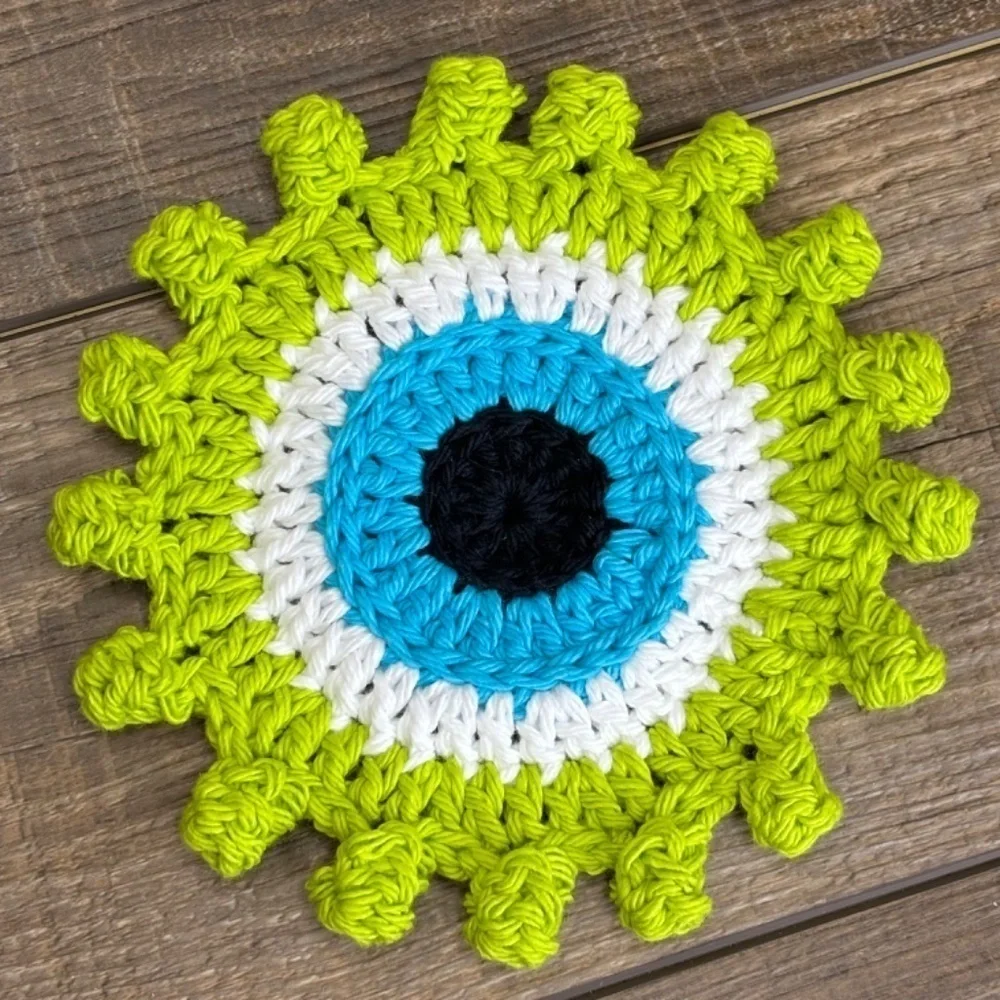 Evil Eye Halloween Monster‎ Coasters Cup Mug Cotton Set of 4 Handcrafted Crochet
